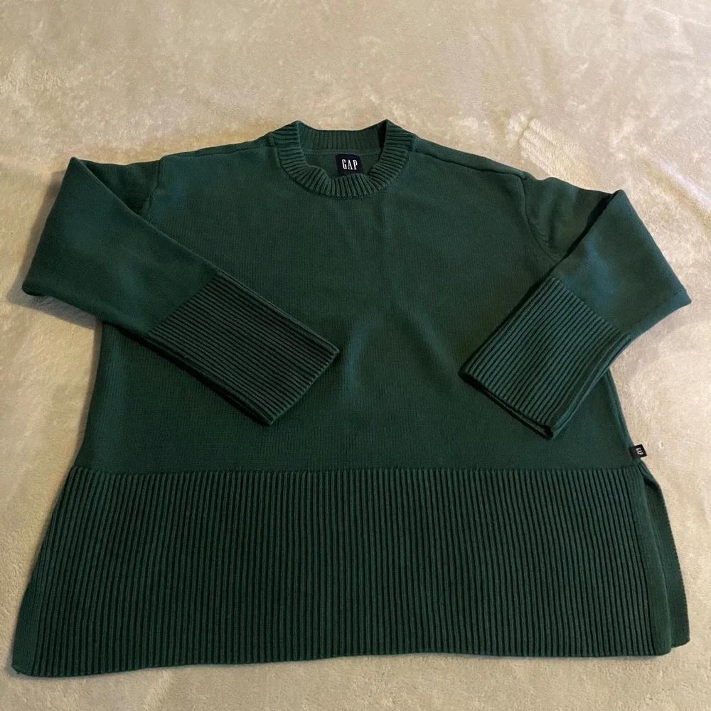 Vintage Gap Womens Large‎ Green Ribbed Hem Crewneck Long Sleeve Pullover Sweater